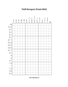 Nonogram - 15x20 - A24 Printable Puzzle