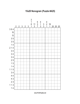Nonogram - 15x20 - A25 Printable Puzzle