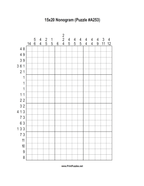 Nonogram - 15x20 - A253 Printable Puzzle