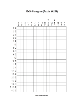 Nonogram - 15x20 - A254 Printable Puzzle