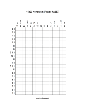 Nonogram - 15x20 - A257 Printable Puzzle