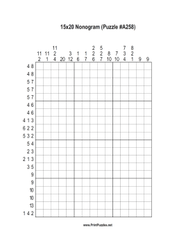 Nonogram - 15x20 - A258 Printable Puzzle