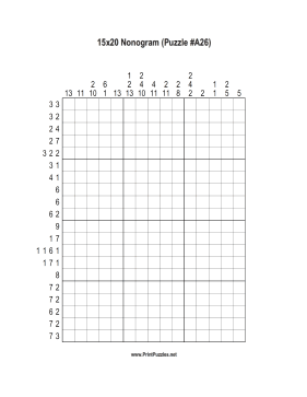 Nonogram - 15x20 - A26 Printable Puzzle