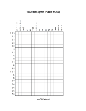 Nonogram - 15x20 - A260 Printable Puzzle