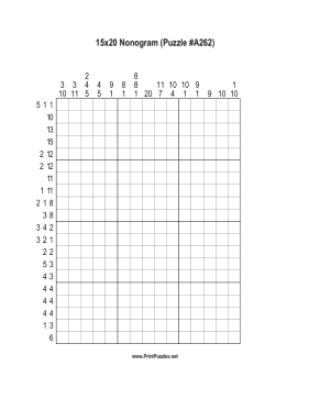 Nonogram - 15x20 - A262 Printable Puzzle