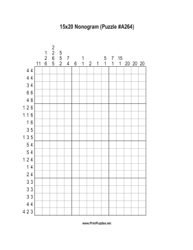 Nonogram - 15x20 - A264 Printable Puzzle