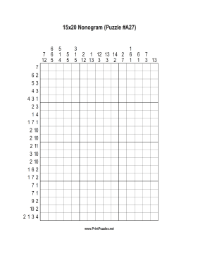 Nonogram - 15x20 - A27 Printable Puzzle