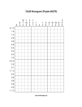Nonogram - 15x20 - A278 Printable Puzzle