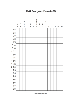 Nonogram - 15x20 - A28 Printable Puzzle