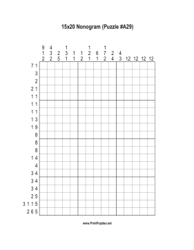 Nonogram - 15x20 - A29 Printable Puzzle