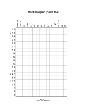 Nonogram - 15x20 - A3 Printable Puzzle