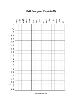 Nonogram - 15x20 - A30 Printable Puzzle