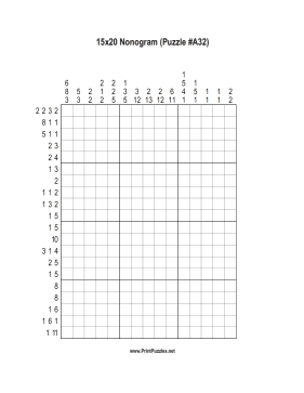 Nonogram - 15x20 - A32 Printable Puzzle
