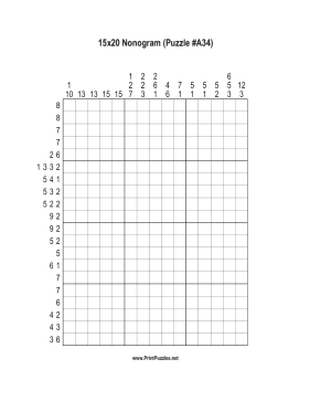 Nonogram - 15x20 - A34 Printable Puzzle