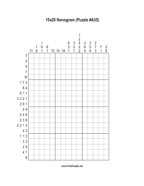 Nonogram - 15x20 - A35 Printable Puzzle