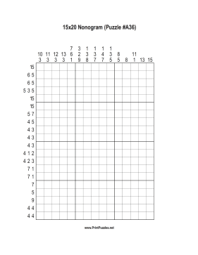 Nonogram - 15x20 - A36 Printable Puzzle
