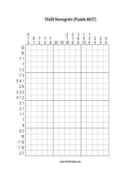 Nonogram - 15x20 - A37 Printable Puzzle