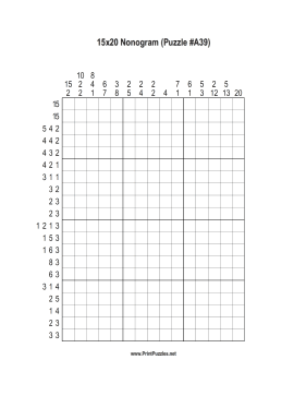 Nonogram - 15x20 - A39 Printable Puzzle