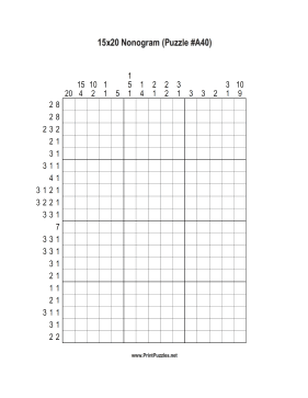 Nonogram - 15x20 - A40 Printable Puzzle