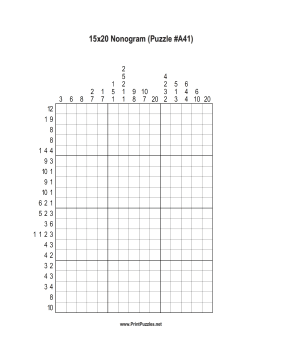 Nonogram - 15x20 - A41 Printable Puzzle