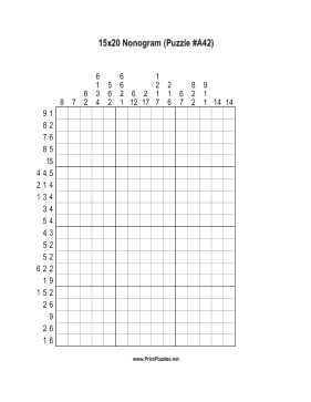 Nonogram - 15x20 - A42 Printable Puzzle