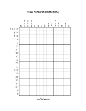 Nonogram - 15x20 - A43 Printable Puzzle