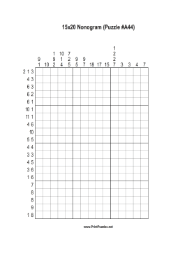 Nonogram - 15x20 - A44 Printable Puzzle