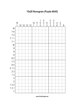 Nonogram - 15x20 - A45 Printable Puzzle