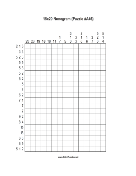 Nonogram - 15x20 - A46 Printable Puzzle