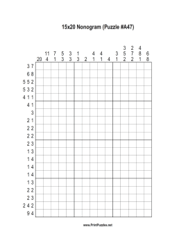 Nonogram - 15x20 - A47 Printable Puzzle