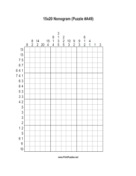 Nonogram - 15x20 - A49 Printable Puzzle