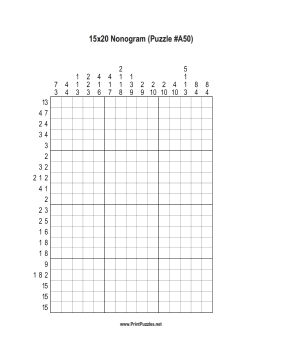 Nonogram - 15x20 - A50 Printable Puzzle