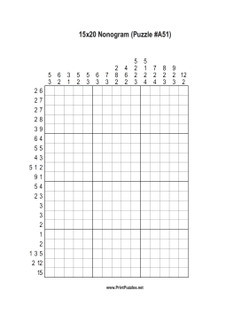 Nonogram - 15x20 - A51 Printable Puzzle
