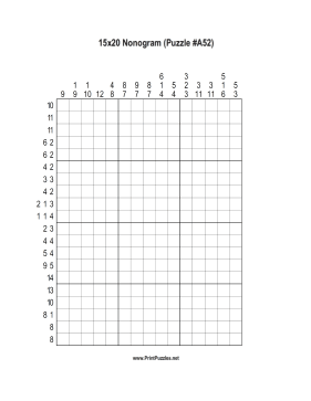 Nonogram - 15x20 - A52 Printable Puzzle