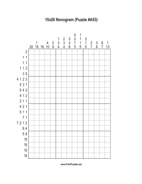 Nonogram - 15x20 - A53 Printable Puzzle