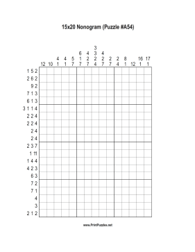 Nonogram - 15x20 - A54 Printable Puzzle