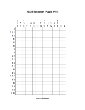 Nonogram - 15x20 - A56 Printable Puzzle
