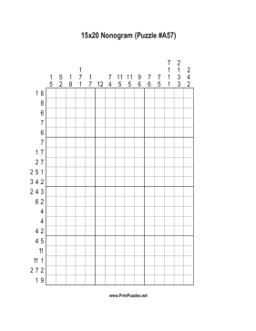 Nonogram - 15x20 - A57 Printable Puzzle