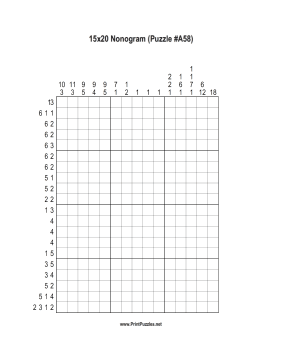 Nonogram - 15x20 - A58 Printable Puzzle