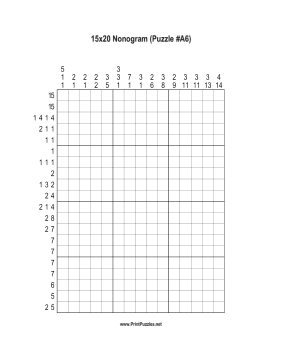 Nonogram - 15x20 - A6 Printable Puzzle