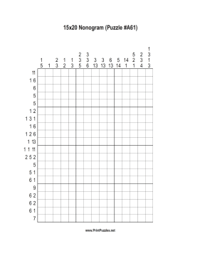 Nonogram - 15x20 - A61 Printable Puzzle