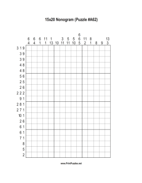 Nonogram - 15x20 - A62 Printable Puzzle