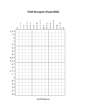 Nonogram - 15x20 - A64 Printable Puzzle
