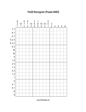 Nonogram - 15x20 - A65 Printable Puzzle