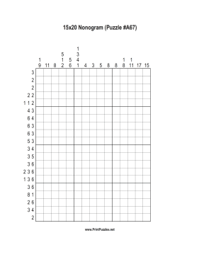 Nonogram - 15x20 - A67 Printable Puzzle