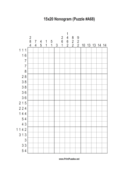 Nonogram - 15x20 - A68 Printable Puzzle