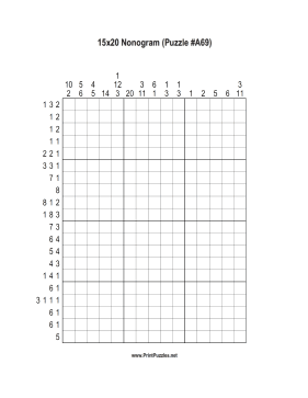Nonogram - 15x20 - A69 Printable Puzzle