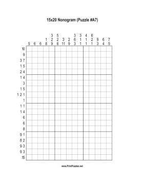 Nonogram - 15x20 - A7 Printable Puzzle