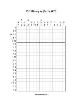 Nonogram - 15x20 - A72 Printable Puzzle