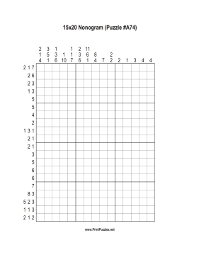 Nonogram - 15x20 - A74 Printable Puzzle